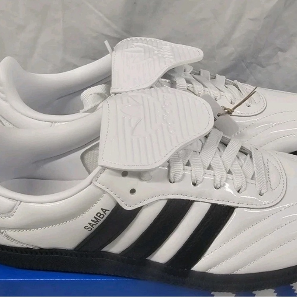 Women’s Adidas Samba White with Black Stripes patent leather